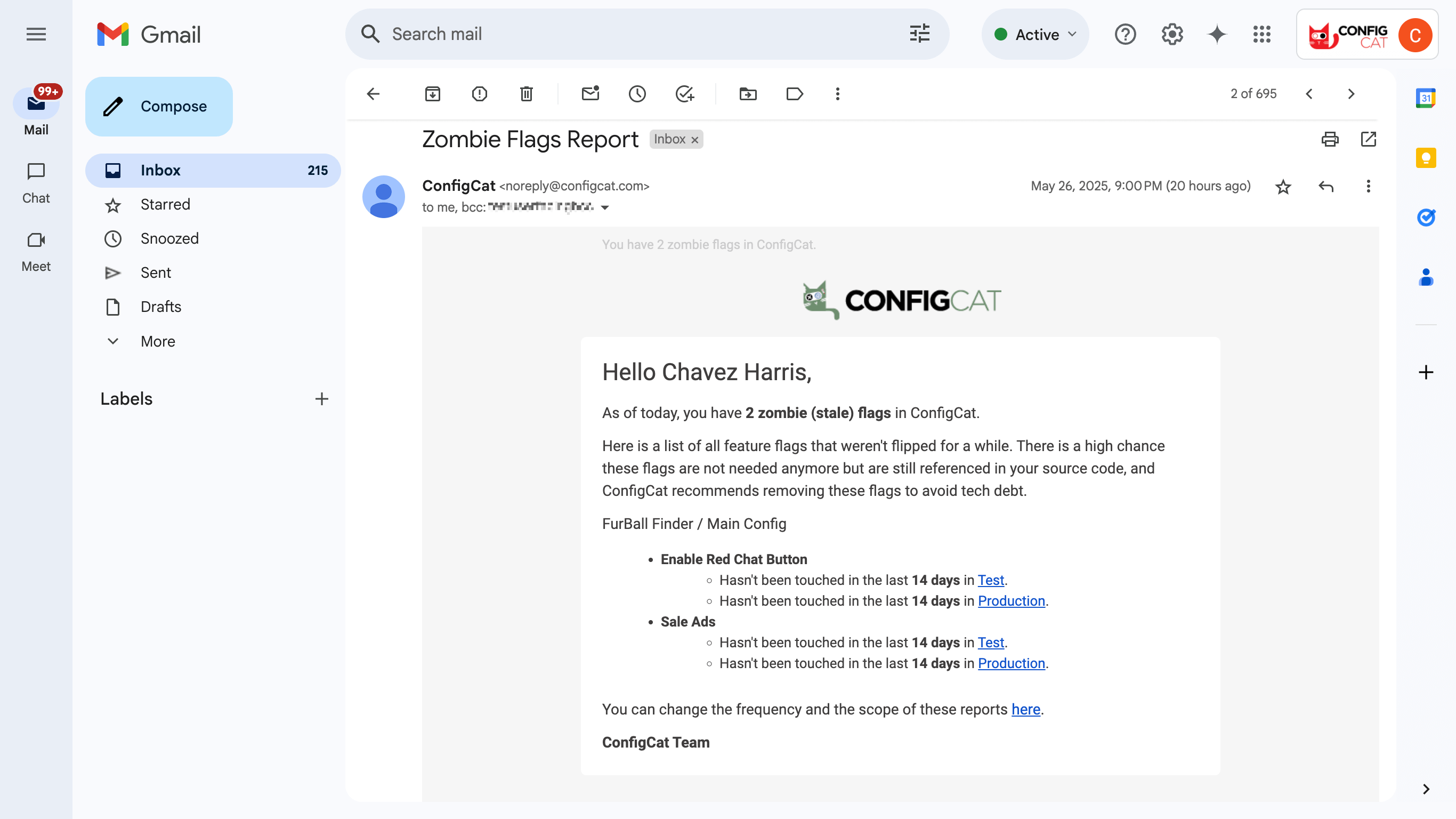My Zombie Flags Report email sample