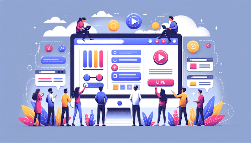 illustration of users engaging with a website