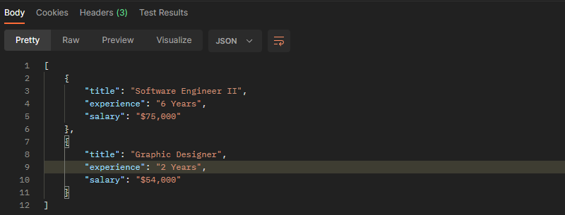 Screenshot of jobs api