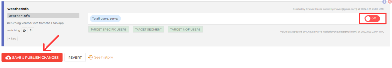 Screenshot of turning the feature flag off