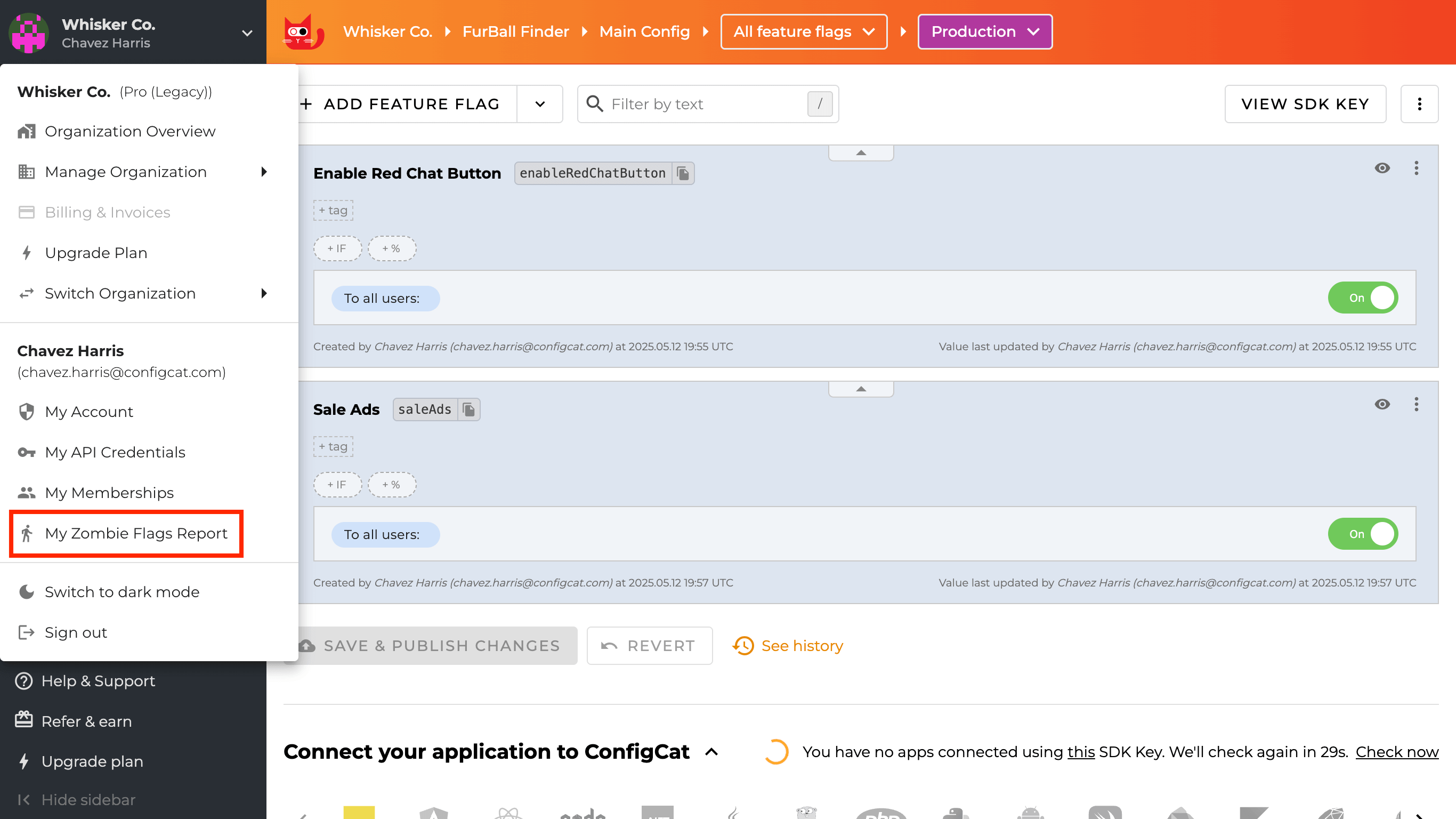 Navigating to My Zombie Flags Report