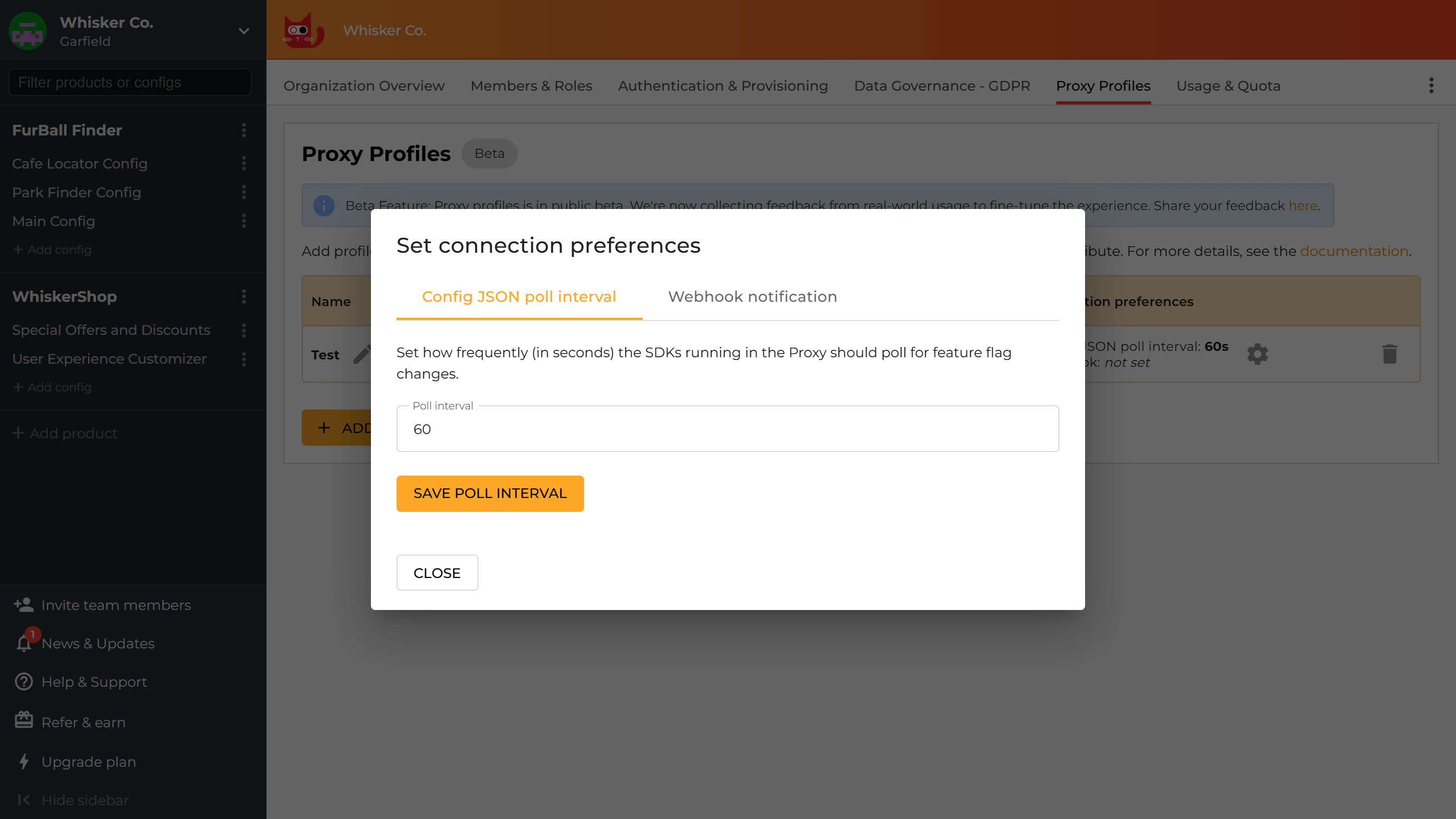 Set config JSON poll interval