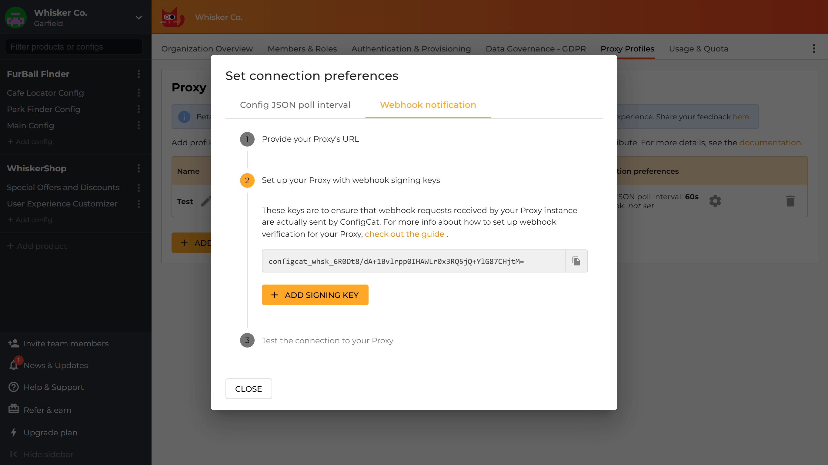 Copy webhook signing key