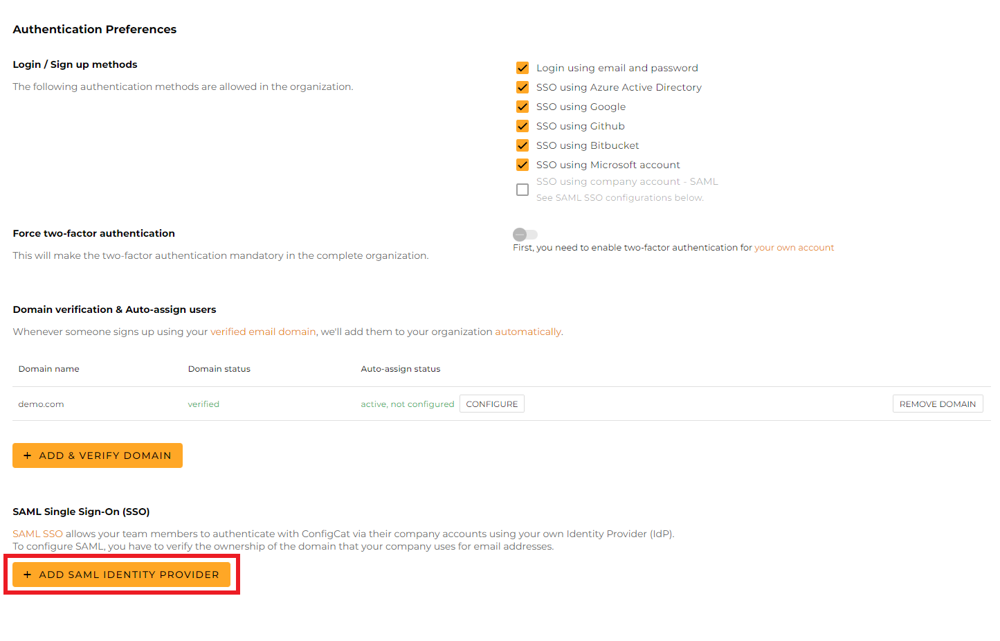 ConfigCat Add Identity Provider