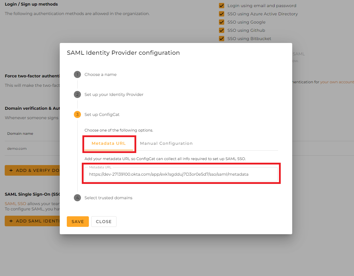 ConfigCat metadata url