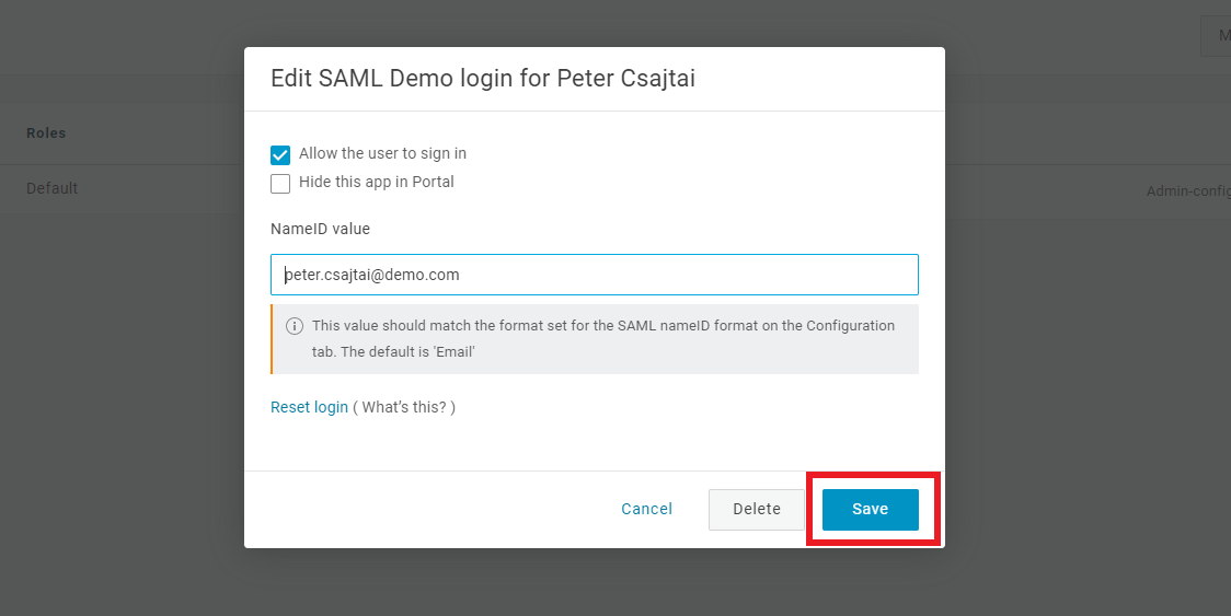 OneLogin application details