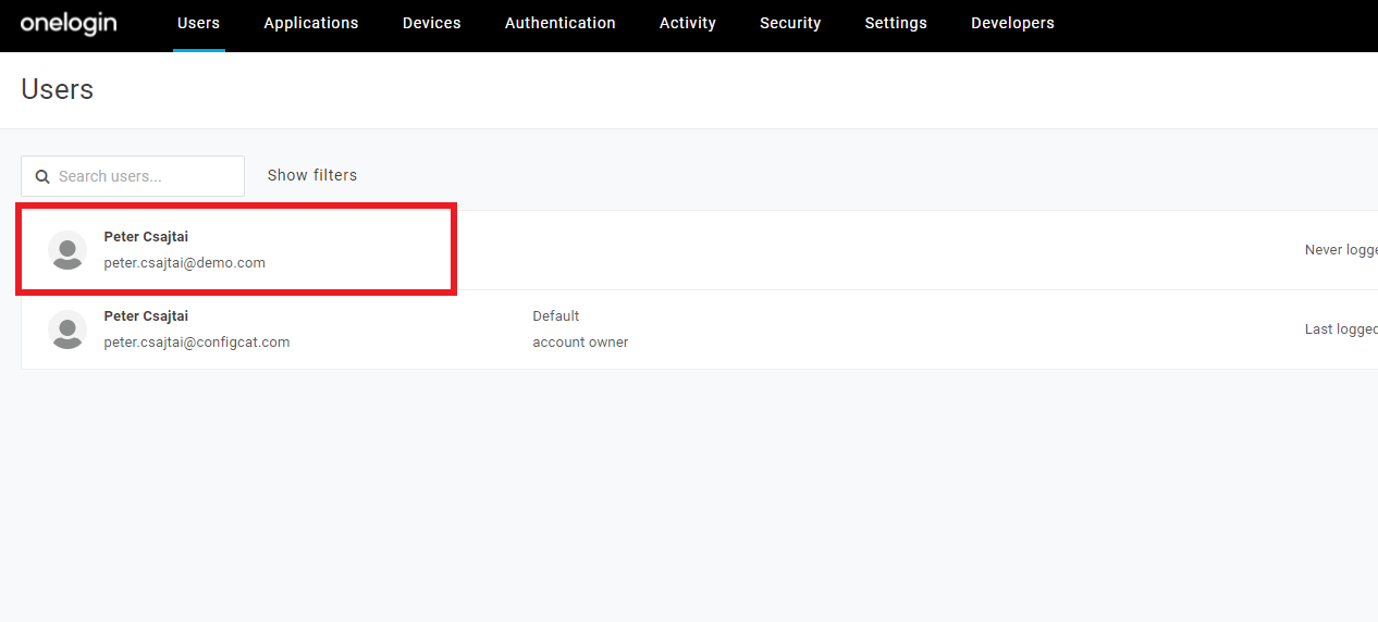 OneLogin select user