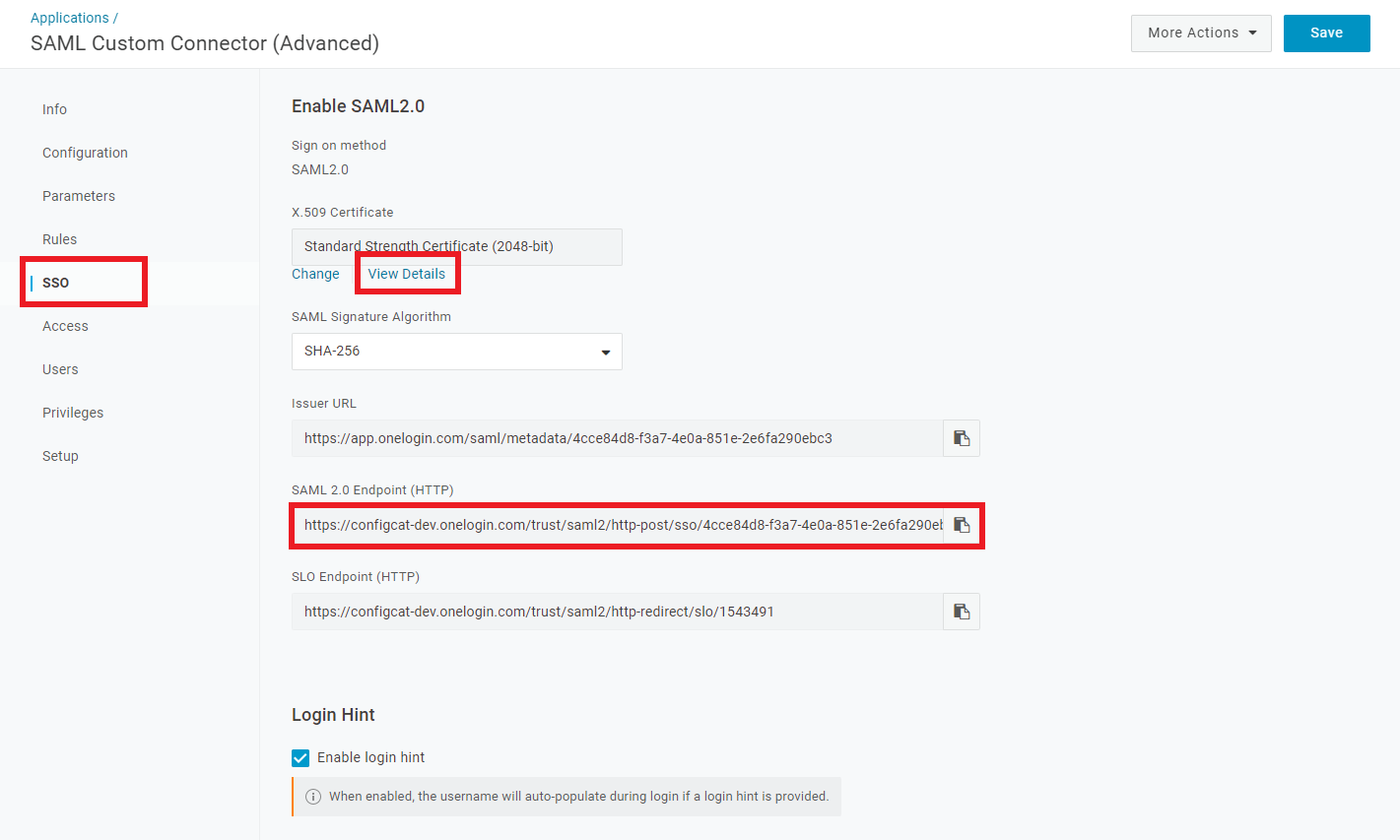 OneLogin manual SAML SSO configuration