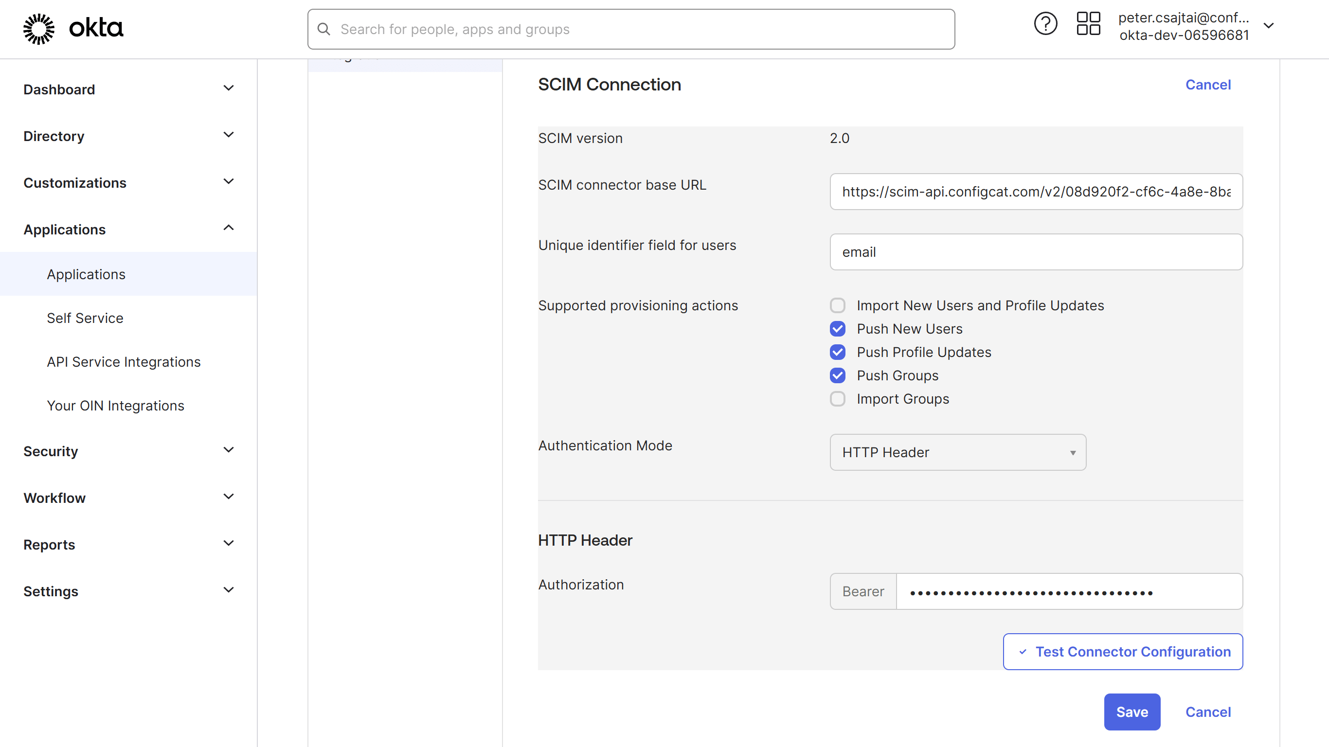 Okta SCIM connection